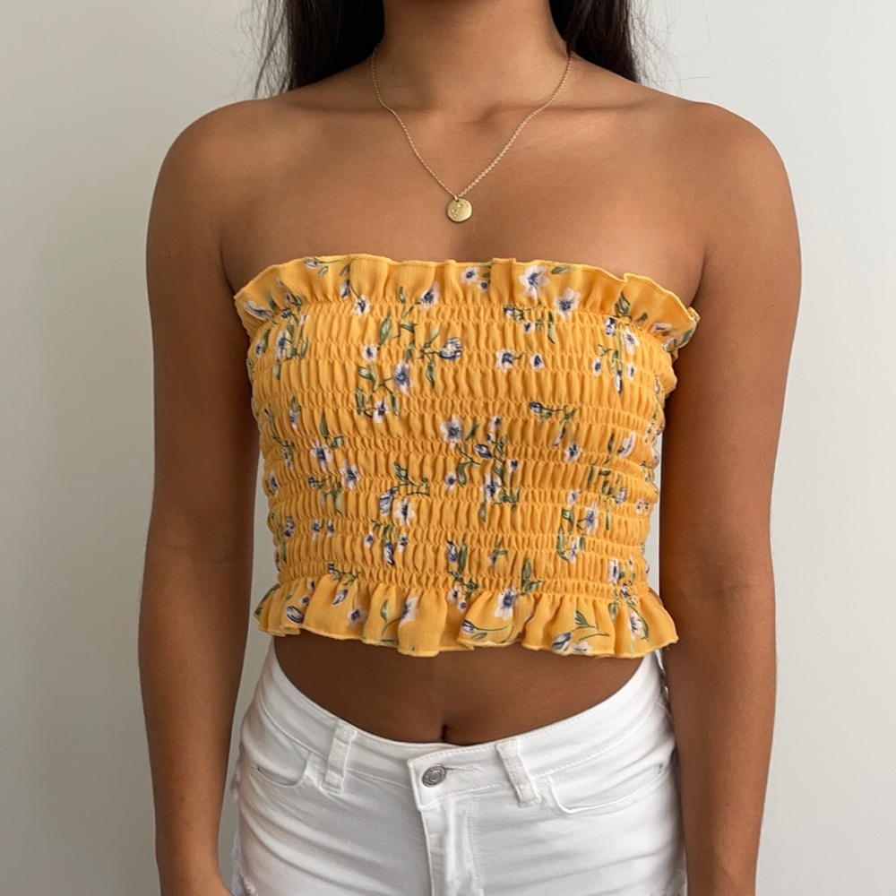 Kendall & Kylie Ruched Floral Tube Top Size Small